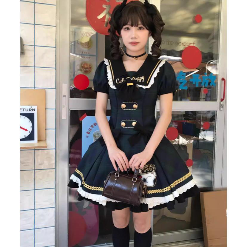 ロリータファッション ワンピース のみ フリル ダルメシアン チェック