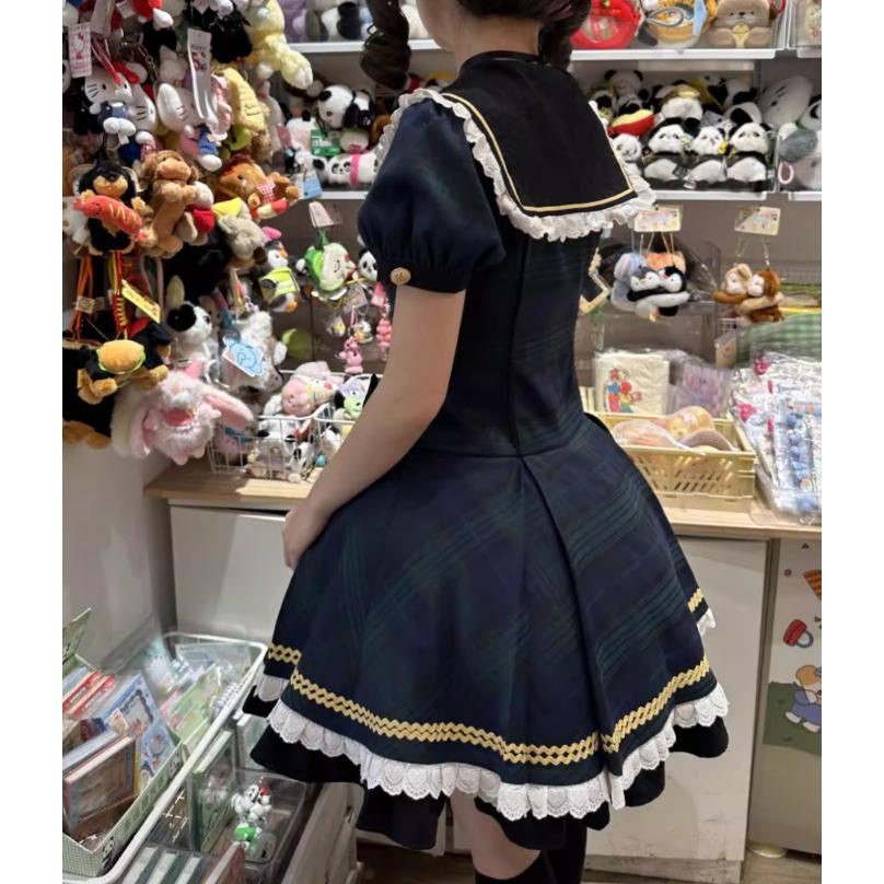 ロリータファッション ワンピース のみ フリル ダルメシアン チェック