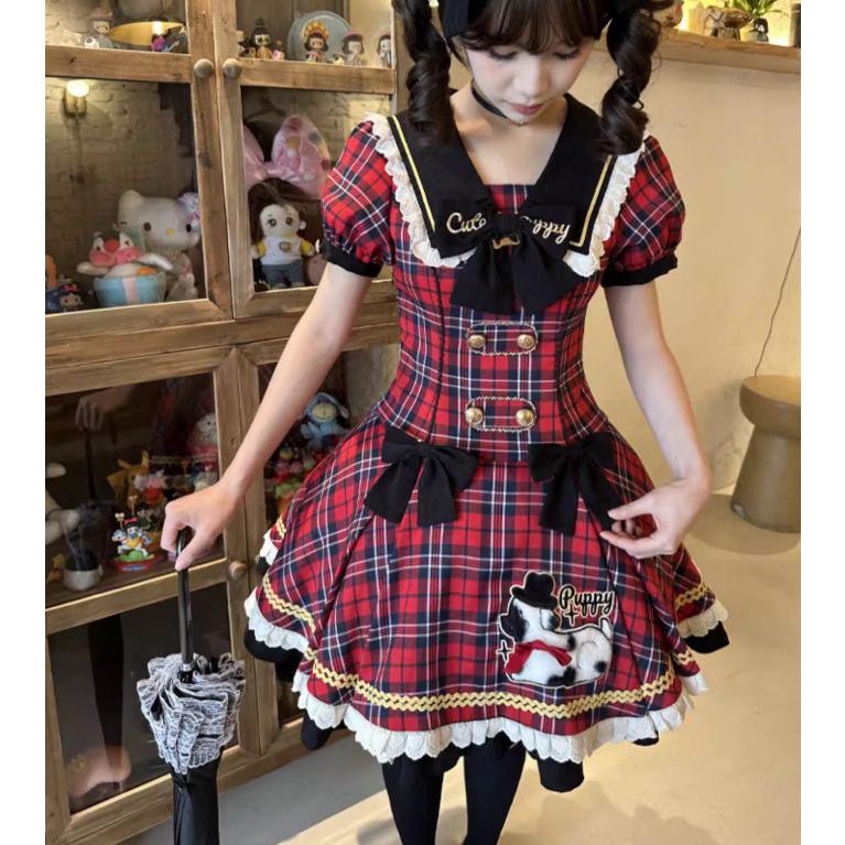 ロリータファッション ワンピース のみ フリル ダルメシアン チェック