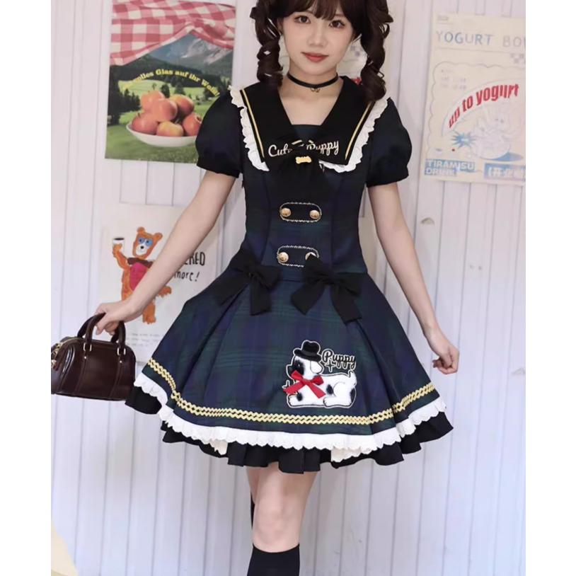 ロリータファッション ワンピース のみ フリル ダルメシアン チェック