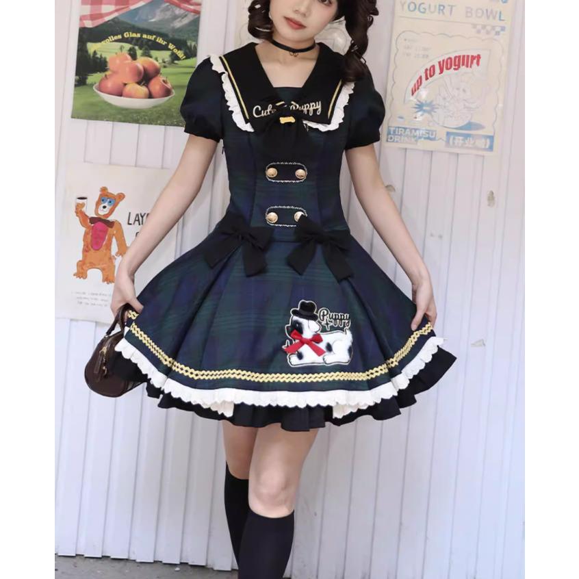 ロリータファッション ワンピース のみ フリル ダルメシアン チェック