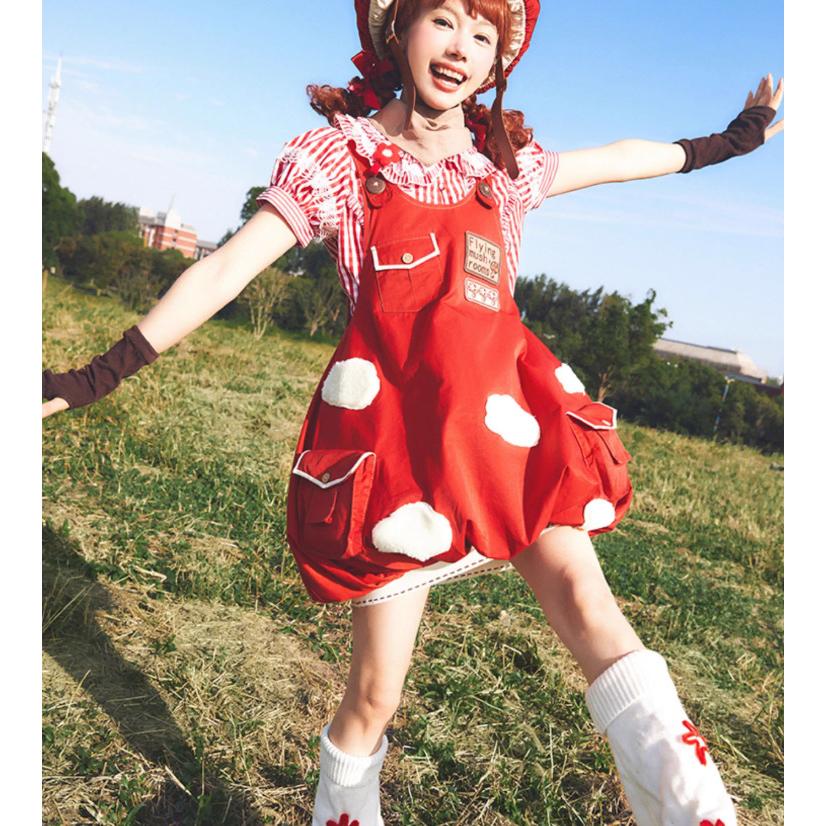 ロリータサスペンダードレス♥パーティーにぴったり✨可愛いロング丈 ロリータファッション サスペンダー ジャンパースカート + 首元