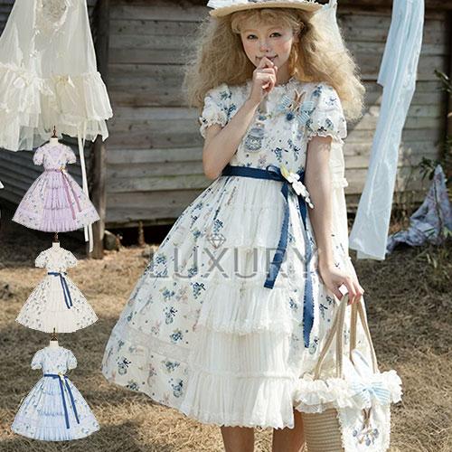 クラシカルロリータ クラロリ ワンピース のみ 3色 花柄 お花 プリント