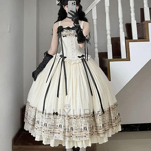 ロリータワンピース ロリータドレス ロング丈ドレス のみ ノースリーブ