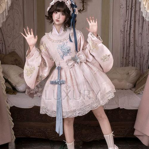 華ロリ 中華ロリ インナー + ジャンパースカート リボンブローチ 3点