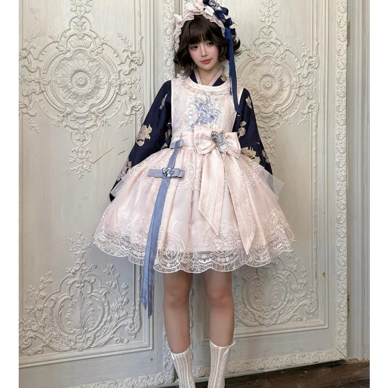 華ロリ 中華ロリ インナー + ジャンパースカート リボンブローチ 3点