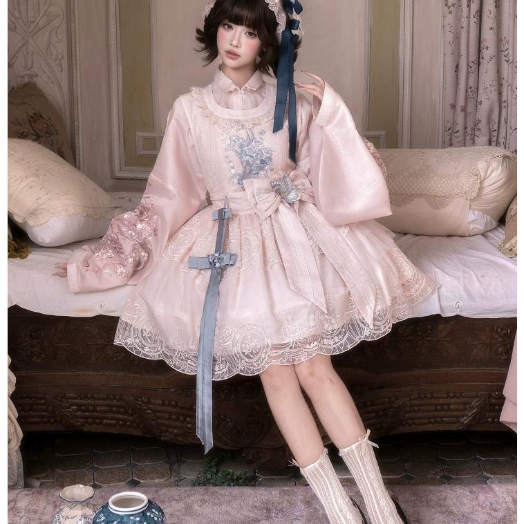 華ロリ 中華ロリ インナー + ジャンパースカート リボンブローチ 3点