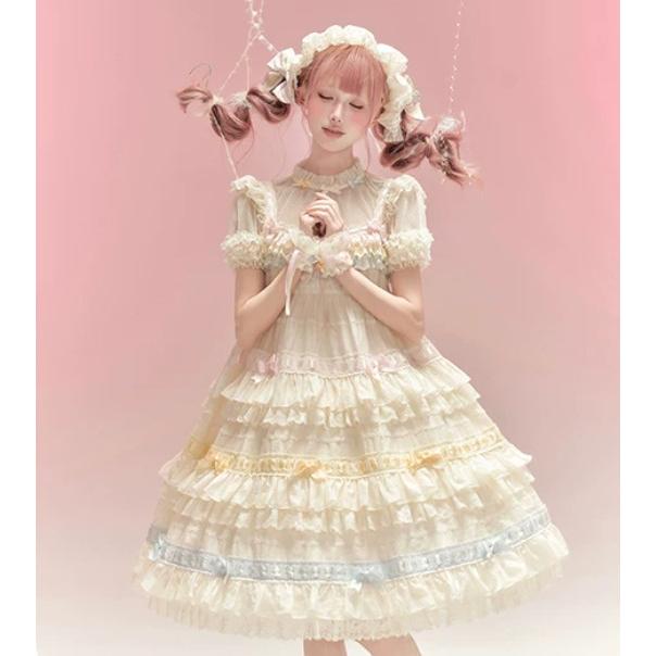 甘ロリ ジャンパースカート のみ レインボー エンジェル ハイウエスト フリル ひざ丈 ミディアム ラブリー かわいい ガーリー 春夏コーデ イベント お茶会の画像