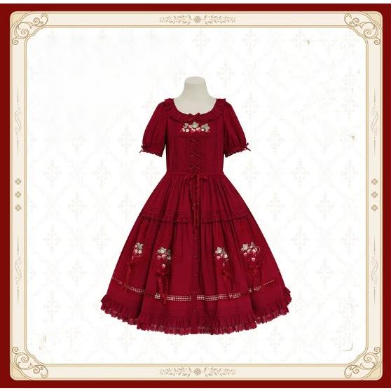 クラシカルロリータ クラロリ ワンピース のみ 刺繍 ひざ下丈 ミモレ丈