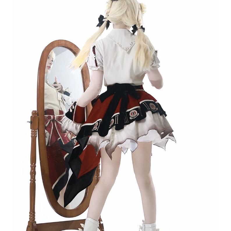 ゴスロリファッション ゴスロリ ブラウス + スカート 2点セット ミニ丈 ショート丈 膝上 半袖 制服風 学院風 幻想的 夏コーデ 撮影会 普段使い デイリーの画像