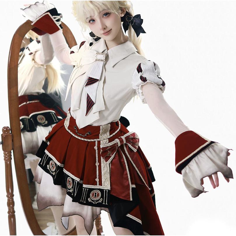 ゴスロリファッション ゴスロリ ブラウス + スカート 2点セット ミニ丈 ショート丈 膝上 半袖 制服風 学院風 幻想的 夏コーデ 撮影会 普段使い デイリーの画像