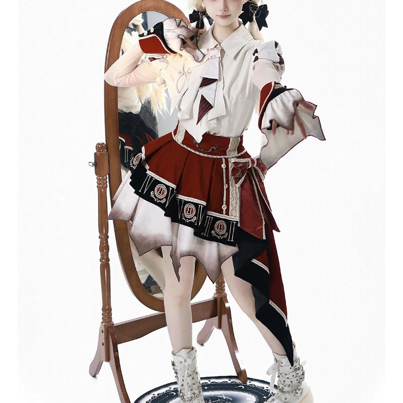ゴスロリファッション ゴスロリ ブラウス + スカート 2点セット ミニ丈 ショート丈 膝上 半袖 制服風 学院風 幻想的 夏コーデ 撮影会 普段使い デイリーの画像