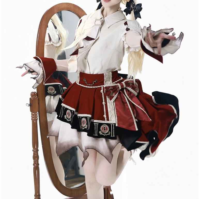 ゴスロリファッション ゴスロリ ブラウス + スカート 2点セット ミニ丈 ショート丈 膝上 半袖 制服風 学院風 幻想的 夏コーデ 撮影会 普段使い デイリーの画像