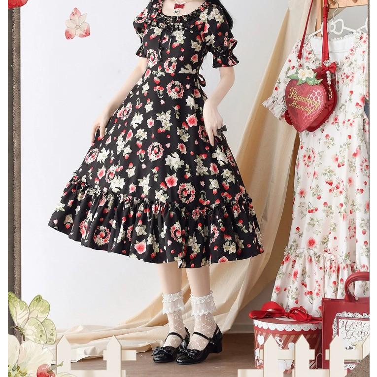 花柄 ロココ ワンピース ロリィタ ロリータ クラロリ クラシカルロリータ クラロリ ワンピース のみ イチゴ柄 ストロベリー