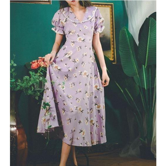 レディース フラワーワンピース ラベンダー 総柄 春夏 半袖 ロング Aライン フレア ミモレ丈 フェミニン 上品 おでかけ お呼ばれ デート かわいい レース 大きい Semil0068 Luxury ラグジュアリ 通販 Yahoo ショッピング
