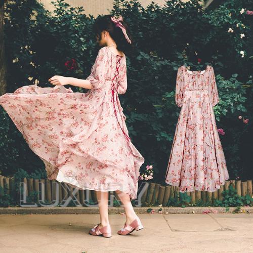レディース フラワー ワンピース ピンク 春夏 ロング フレア レースアップ バックコンシャス かわいい ドール ドレス パフスリーブ 上品 華やか 大人可愛い Semil0100 Luxury ラグジュアリ 通販 Yahoo ショッピング