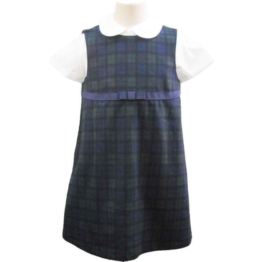 受験服 子供 ブラックウォッチ柄 ジャンパースカート リボン付き