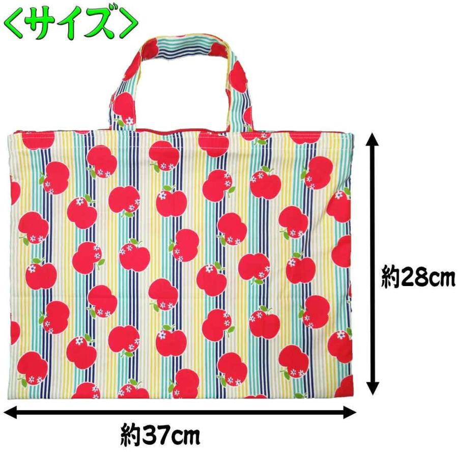 体操着袋 ストライプ×リンゴ柄 チャック付 レッスンバッグ ピアノ