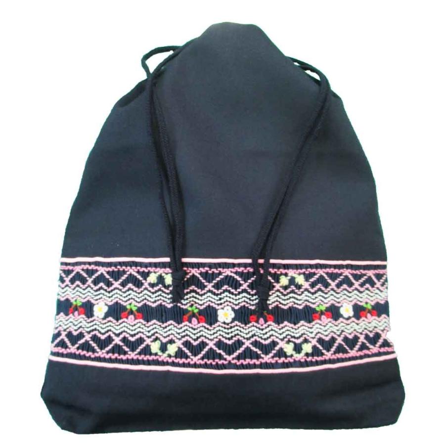 巾着袋 大 お着替え袋 34cm 27cm 紺地にさくらんぼ柄 巾着 体操着入れ 体操服入れ スモッキング刺繍 入園 入学 小学校 通園通学 ロリポップ Tki160 ロリポップ 通販 Yahoo ショッピング