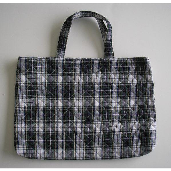 手提げレッスンバッグ【26cm×36cm×マチ3.5cm】キルティング生地緑・紺
