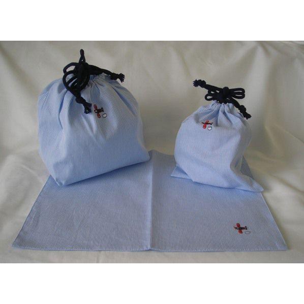 代引不可 手作り ランチ３点セット 水色と白のストライプ地に刺繍 飛行機 ヨットの刺繍とランチマットの大きさでお選び頂けます 紐紺 幼稚園小学校入園 入学 全ての Www Aqtsolutions Com