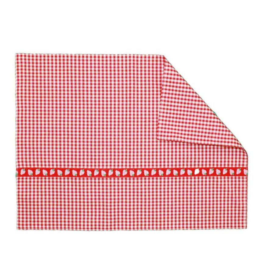 手作り ランチ3点セット(赤と白のギンガムチェックにイチゴの