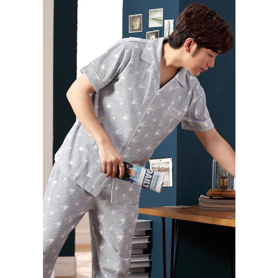 パジャマ メンズ 半袖 綿100 セットアップ 春秋 夏用 ルームウェア 上下 セット 紳士 おしゃれ 秋冬 大きいサイズ かっこいい プレゼント 父の日 男性用 部屋着 人気 寝返りしやすい お洒落 肌触りがいい 通気性 が良い 送料無料 ネイビー 12周年記念イベントが