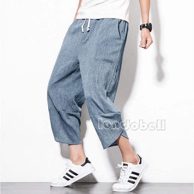 クロップドパンツ 7分丈 サマーパンツ メンズ サルエルパンツ ワイドパンツ ガウチョパンツ 無地 薄手 ゆったり リネンパンツ 麻ズボン ボトムス 男性用 涼しい ブランド買うならブランドオフ