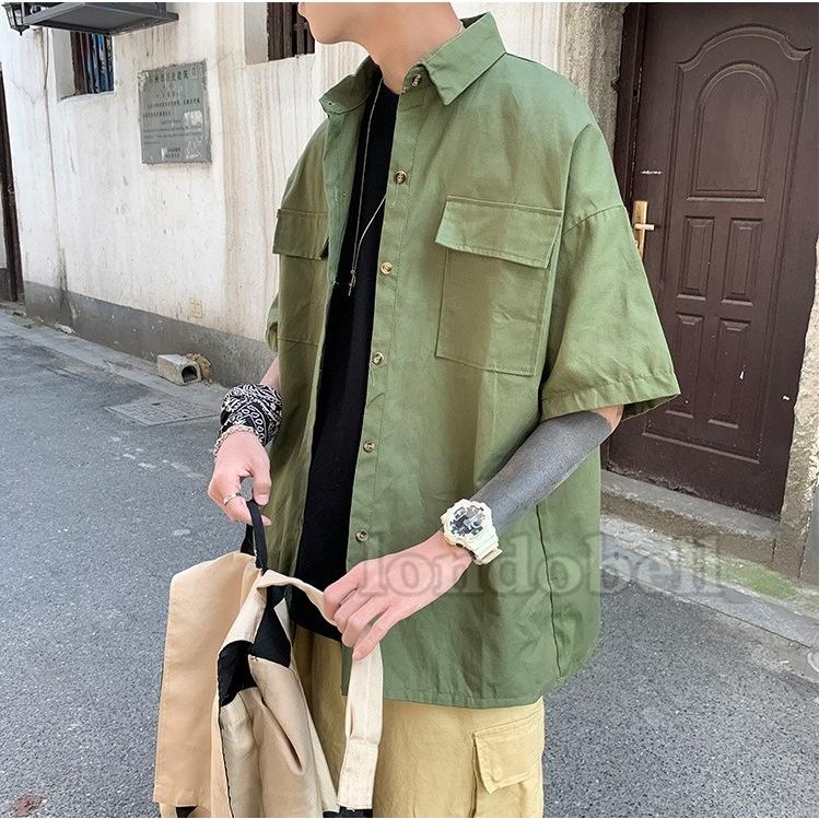 ミリタリー ボタンダウンシャツ メンズ 半袖シャツ 開襟シャツ カジュアルシャツ ビジネス ジャケット 無地 トップス お洒落 ファッション 韓国 おしゃれ 夏 Ls 3737 ロンドベルshop 通販 Yahoo ショッピング