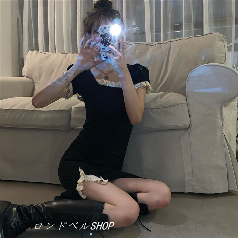 レディース スクエアネック ワンピース 代30代40代 半袖 タイト ボディコンワンピ 無地 スリット入り インナー ヒップパック スリム 着痩せ セクシー Ls 5481 ロンドベルshop 通販 Yahoo ショッピング