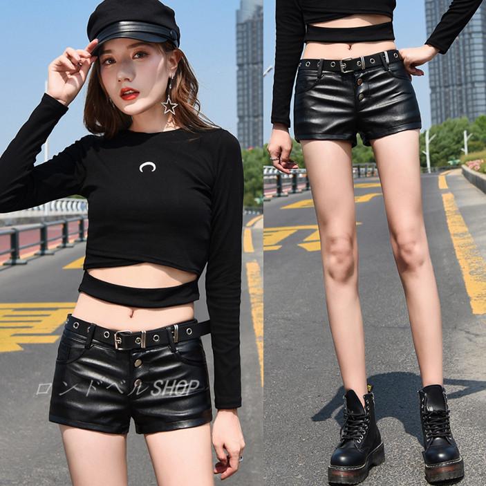 レザーショートパンツ フェイクレザー 短パン レディース ショーパン Pu革 ホットパンツ ハイウエスト ベルト付き ヒップホップ Hiphop ダンス衣装 女性用 Ls 7722 ロンドベルshop 通販 Yahoo ショッピング