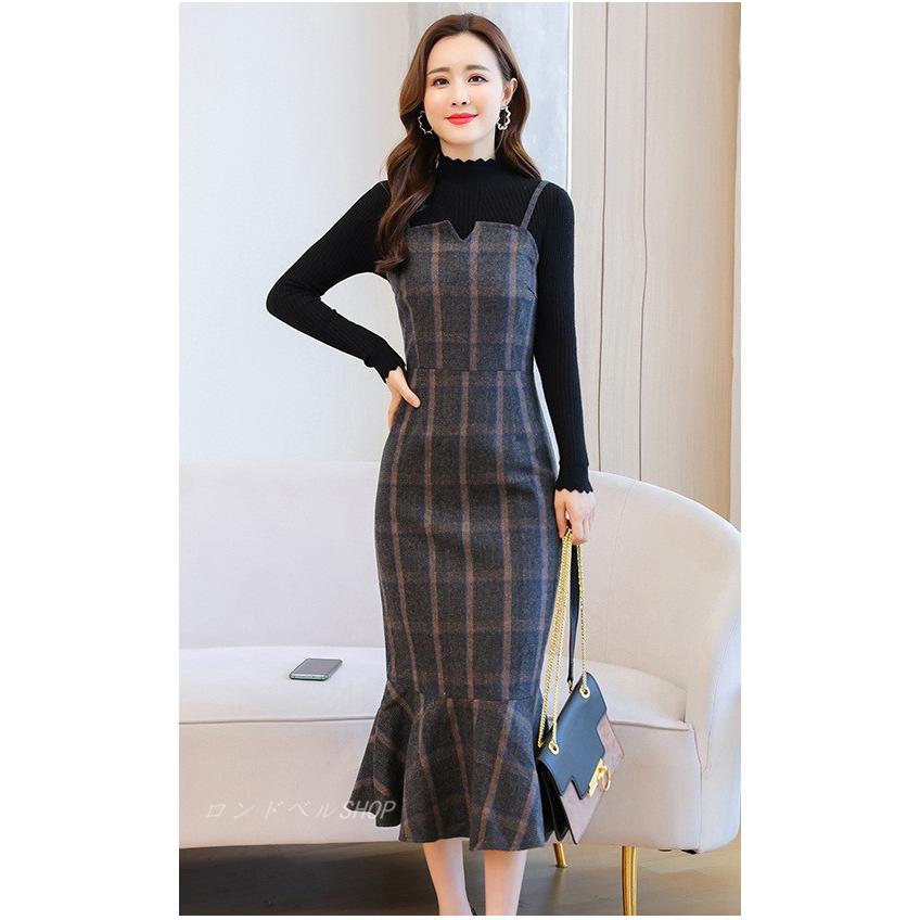 サロペットスカート レディース マキシ丈 ラシャ チェック柄 ワンピース タイト マーメイド スリム 着痩せ オールインワン 大きいサイズ 女性 秋冬新作 Lsn 13 ロンドベルshop 通販 Yahoo ショッピング