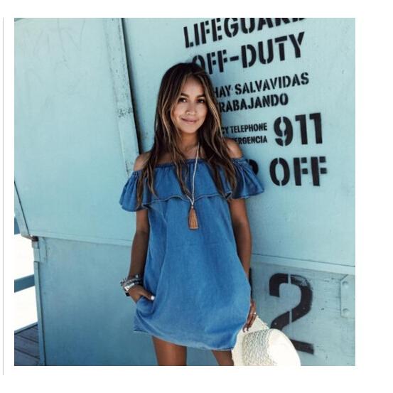 ワンピース チュニック ショート丈 ミニ丈 半袖 フリル オフショルダー デニム レディース ミニワンピース セクシー 肩だし 肌見せ 春夏 海 カジュアル シンプル x London Bridge 通販 Yahoo ショッピング