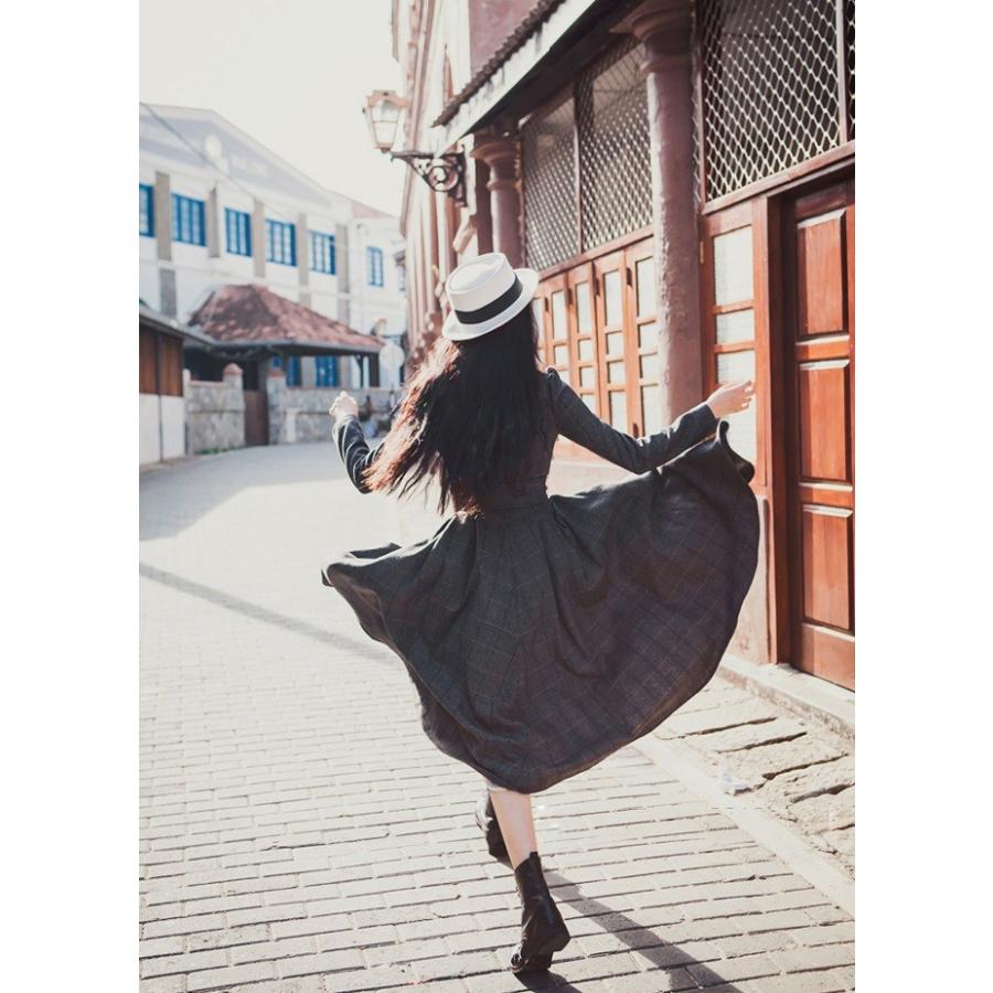 ワンピース ロング丈 長袖 レトロ感 秋色 タータンチェック レトロワンピース コート風 チェック柄 襟付き 前開き エレガント 厚手 あったか レトロ風 発表会 x London Bridge 通販 Yahoo ショッピング