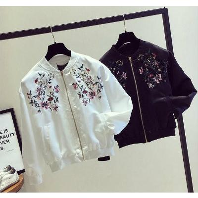 ジャケット 花柄刺繍MA-1 花柄 刺繍 ノーカラーブルゾン ジャケット 花柄刺繍MA-1 花柄 刺繍 ノーカラーブルゾン