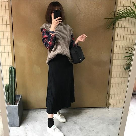 スカート ロング丈 マキシ丈 韓国ファッション フレアスカート ニットスカート プリーツ Aライン ウエストゴム ボトムス 冬 オフィス レディース x London Bridge 通販 Yahoo ショッピング