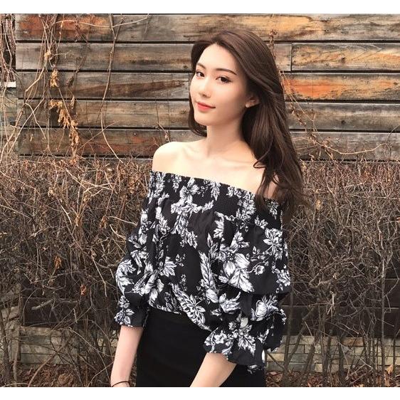 トップス シャツ ブラウス 七分袖 春 夏 花柄 オフショルトップス オフショルダー フリル 通勤 通学 ボリューム袖 ミセス 代 30代 40代 ボタニカル柄 デート x London Bridge 通販 Yahoo ショッピング