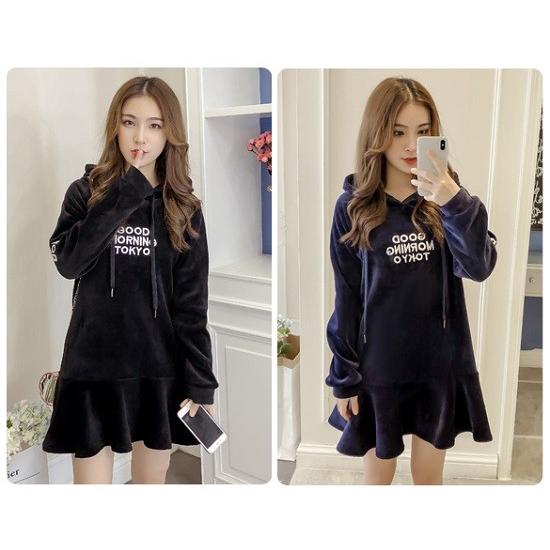 ワンピース ショート ミニ丈 長袖 パーカーワンピース パーカー ロングパーカー フード付き 英文字 フレア 膝上丈 大きいサイズ 韓国ファッション 秋 冬 可愛い x London Bridge 通販 Yahoo ショッピング