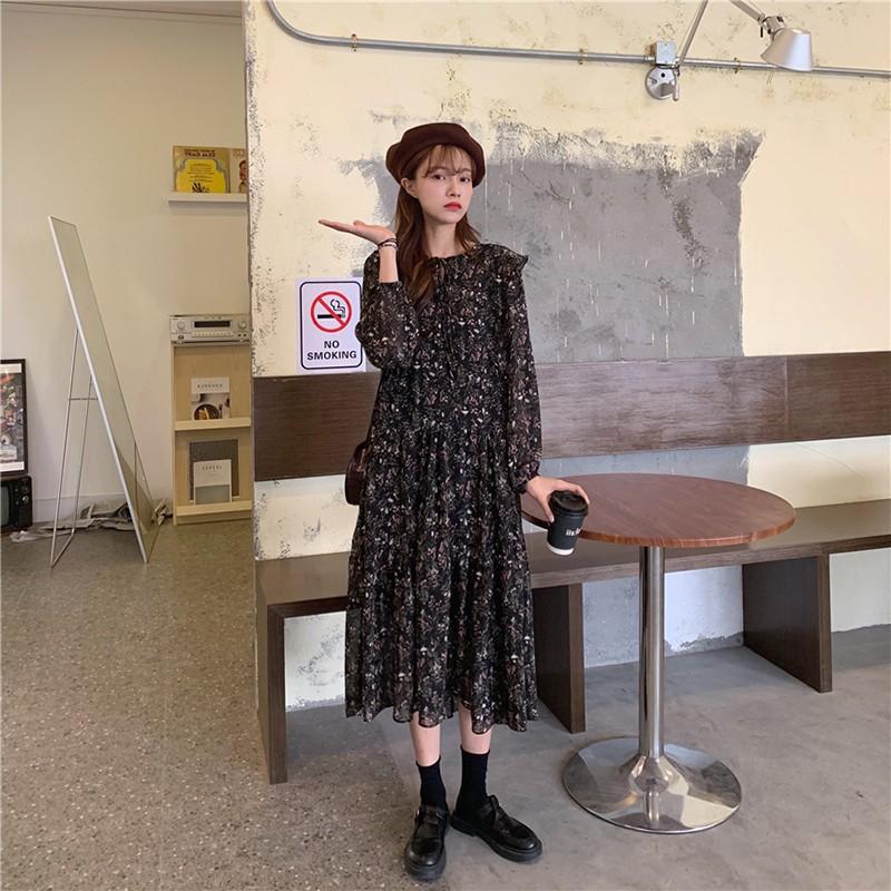 ワンピース チュニック ロング マキシ丈ワンピース 先取り春コーデ 小花柄 シフォン ワンピース 長袖 レディース 花柄 シフォン ドレス スリット x109 London Bridge 通販 Yahoo ショッピング