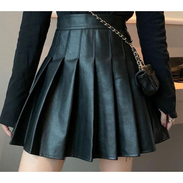 スカート キュロット レディース プリーツスカート エコレザー ミニ