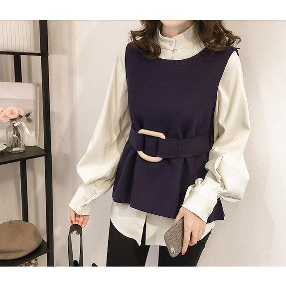 セットアップ シャツ ベスト レディース ベルト付き レイヤード ブラウス 韓国ファッション x London Bridge 通販 Yahoo ショッピング