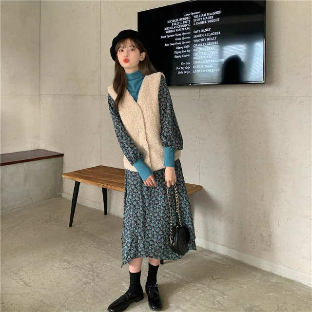 レディースファッション ワンピース チュニック ワンピース タートルネック ハイウエスト 小花柄フレア レトロ ワンピース x London Bridge 通販 Yahoo ショッピング