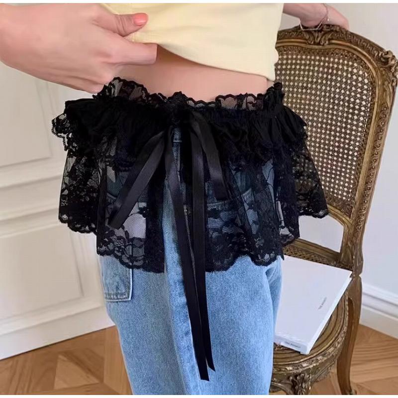 付け裾 ラップスカート レース 腰巻 レイヤード おしゃれ ベルト つけ