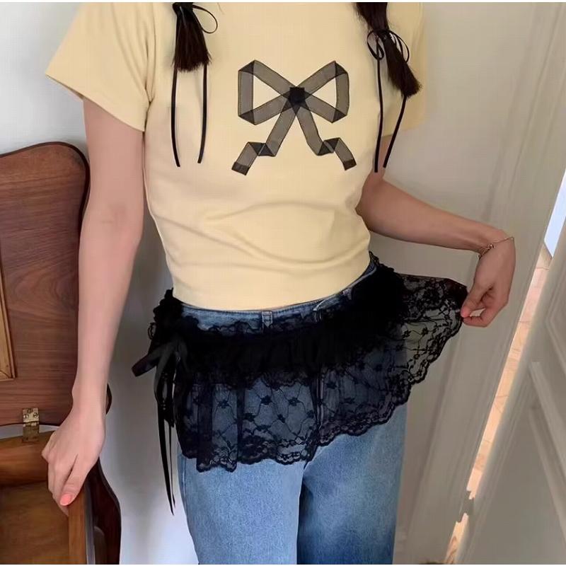 付け裾 ラップスカート レース 腰巻 レイヤード おしゃれ ベルト つけ