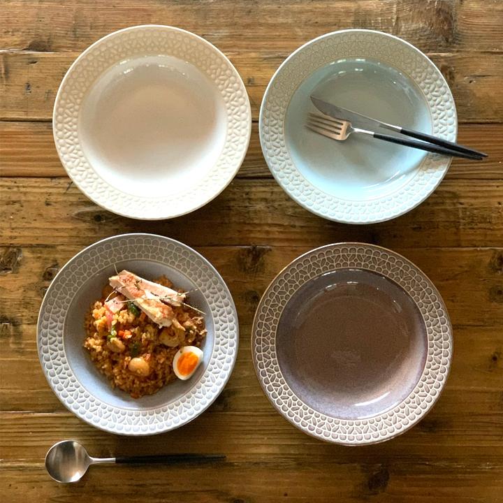 送料無料 (4色セット)単品よりお買い得 レース柄 リム スープ皿 23.5cm