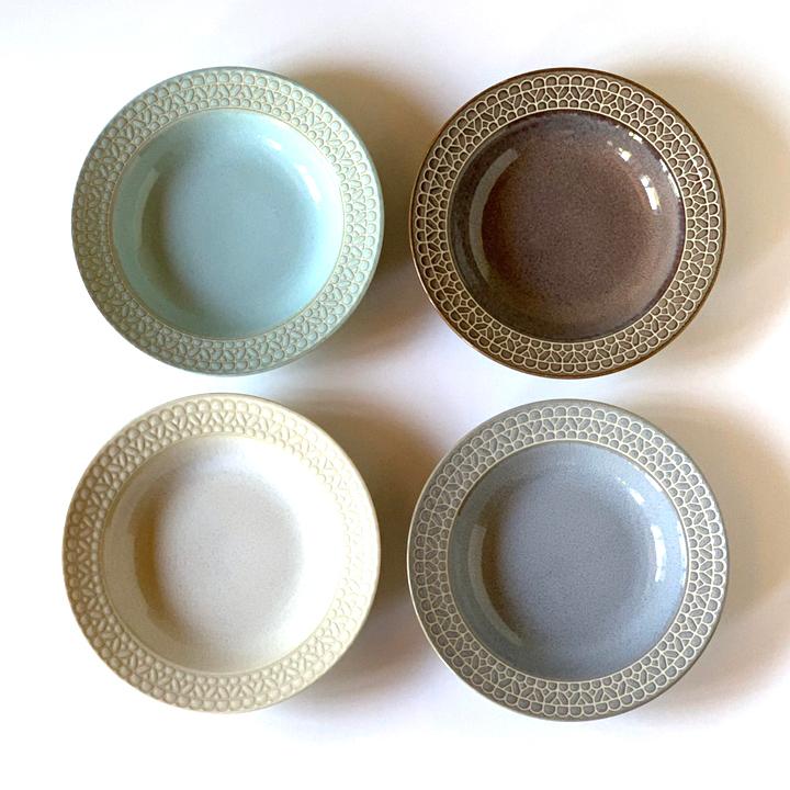 レース柄 リム スープ皿 23.5cm 4color 深皿 パスタ皿 カレー皿 レース柄 リム スープ皿 23.5cm 4color 深皿 パスタ皿 カレー皿