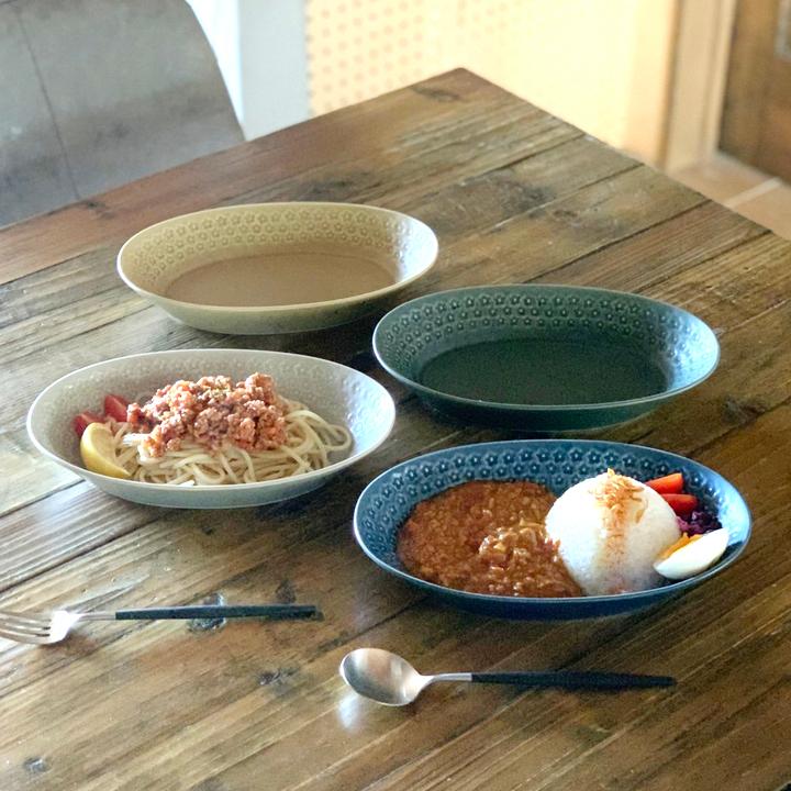 印花 カレー皿 パスタ皿 楕円鉢 ベーカー花柄 美濃焼 日本製 26cm お皿