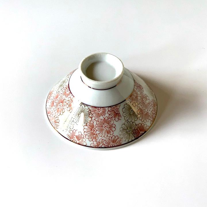 在庫限り 数量限定 菊柄 色絵 描き 銅版 古物 ビンテージ お茶碗