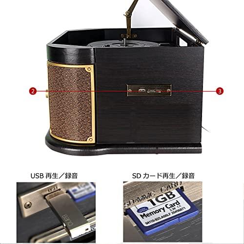 DLITIME 多機能レコードプレーヤー CDプレーヤー付き USB/SD対応 録音 カセット 選べる回転スピード 交換針1本付 