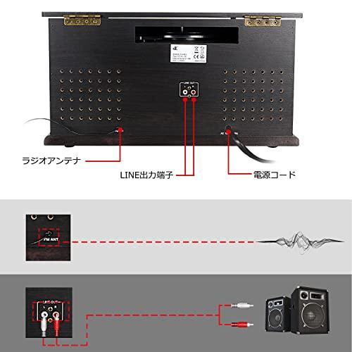 DLITIME 多機能レコードプレーヤー CDプレーヤー付き USB/SD対応 録音 カセット 選べる回転スピード 交換針1本付 